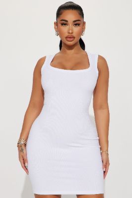 Hope Ribbed Mini Dress - White sold by Fashion Nova