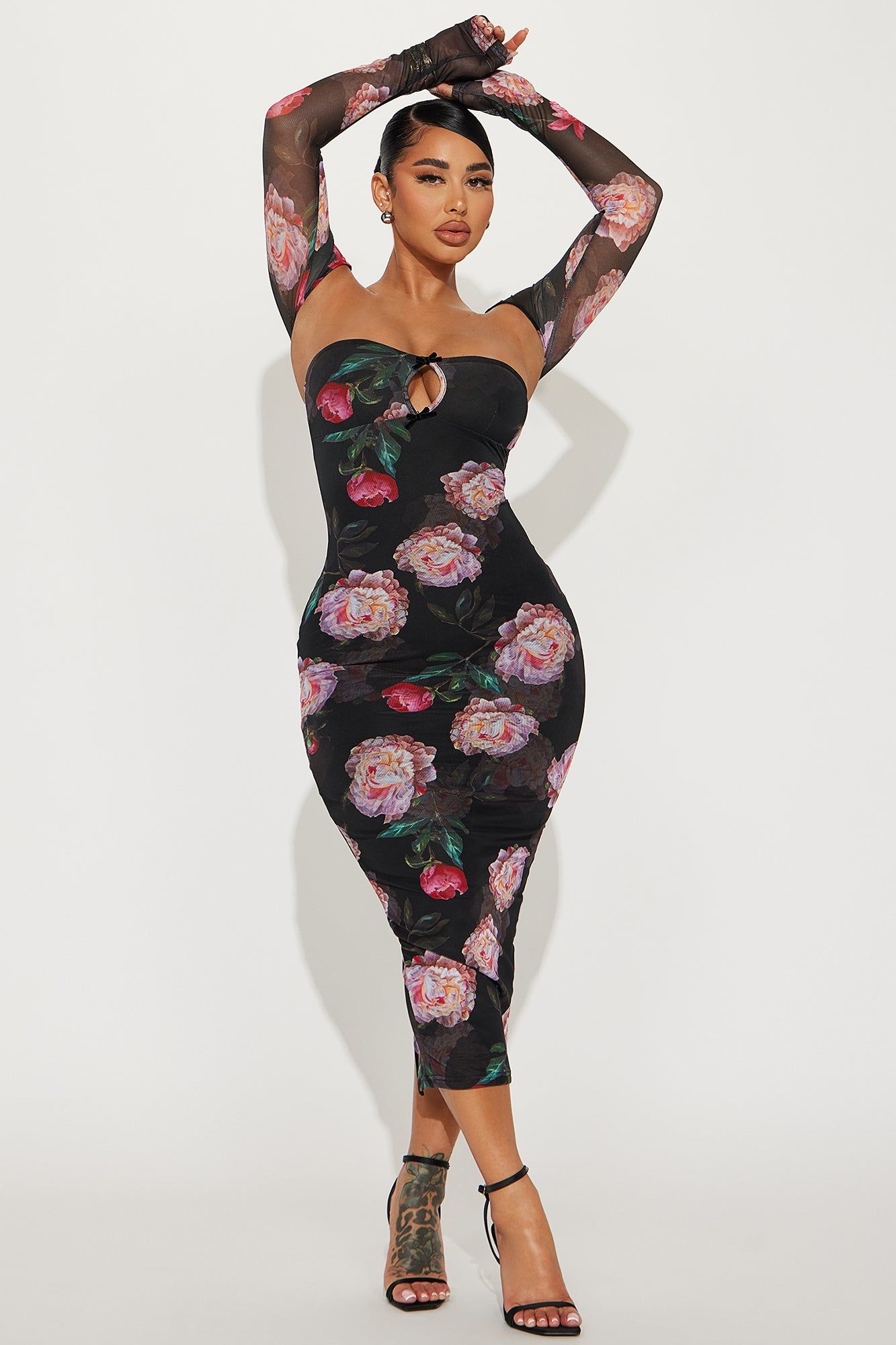 June Bloom Mesh Midi Dress Set - Black/combo sold by Fashion Nova