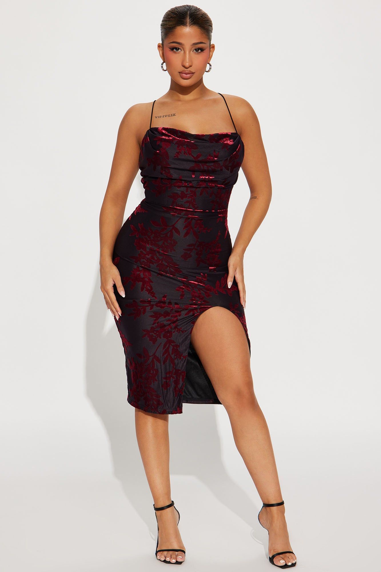 Samantha Mesh Midi Dress - Burgundy sold by Fashion Nova