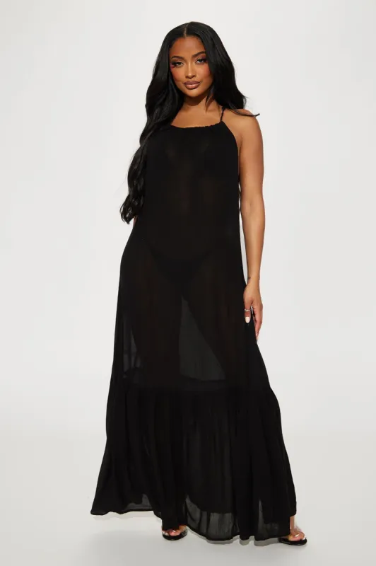 Breezy Nights Linen Swim Cover Up Racerback Dress - Black sold by Fashion Nova