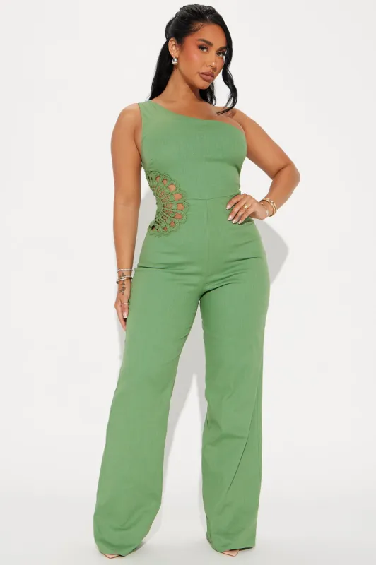 Seaside Linen Jumpsuit - Olive sold by Fashion Nova