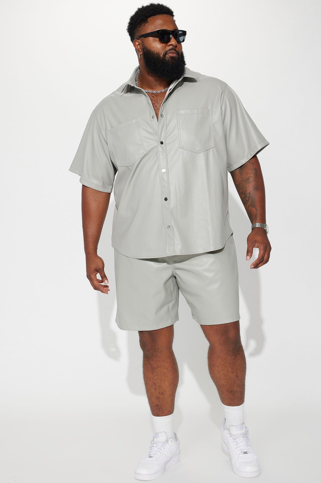 Work It Out Faux Leather Button Up Shirt - Grey sold by Fashion Nova product image thumbnail 2