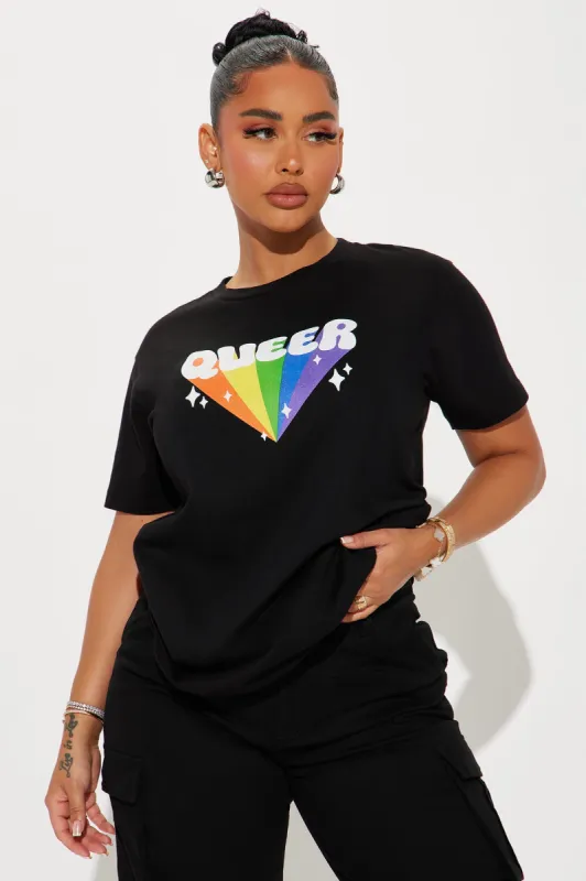Here And Queer Rainbow Tee - Black sold by Fashion Nova
