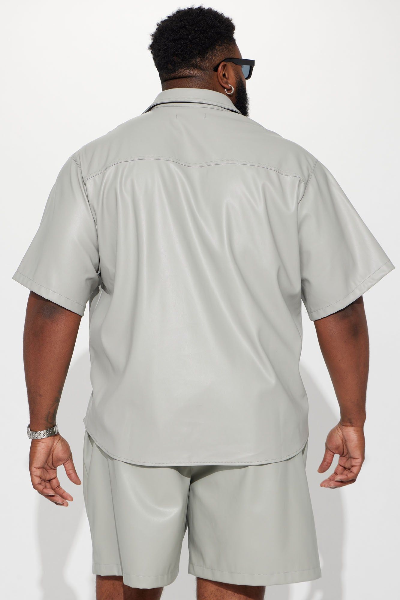 Work It Out Faux Leather Button Up Shirt - Grey sold by Fashion Nova product image thumbnail 3