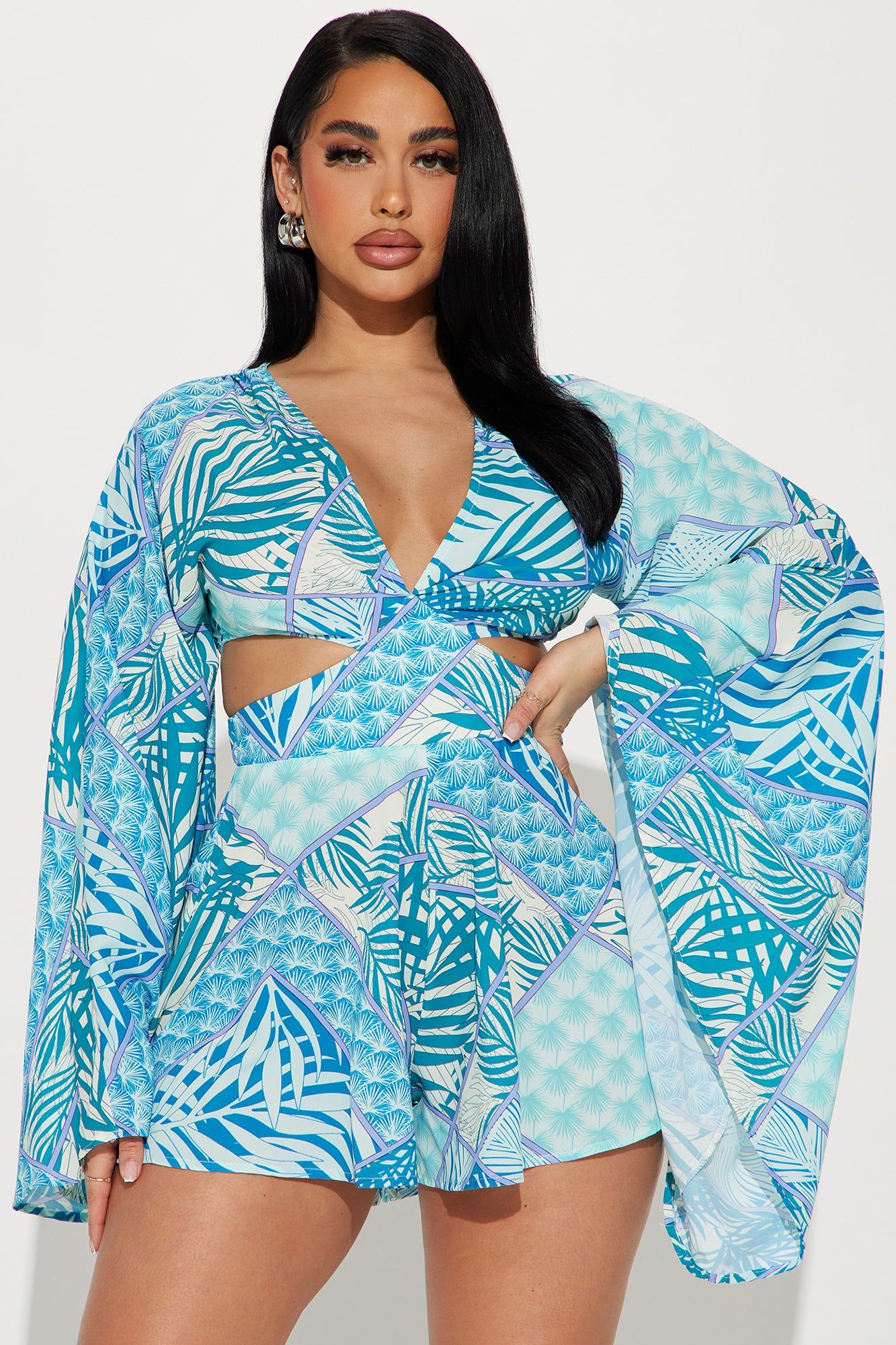 Aimee Romper - Blue/combo sold by Fashion Nova