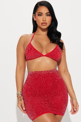 Glowing Love 2 Piece Bodystocking Set - Red sold by Fashion Nova