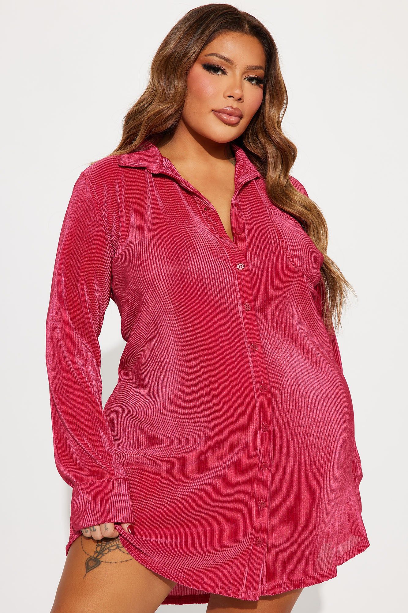 Lisa Plisse Shirt Dress - Red sold by Fashion Nova product image thumbnail 4