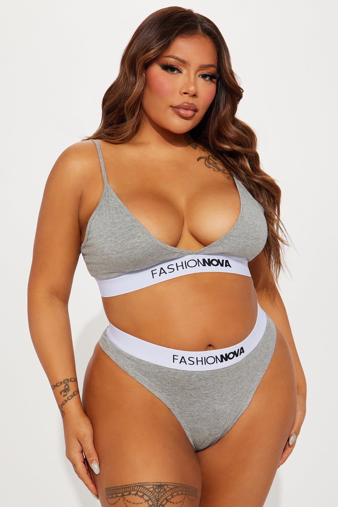 FN Mood Bralette And Thong Set - Heather Grey sold by Fashion Nova product image thumbnail 4