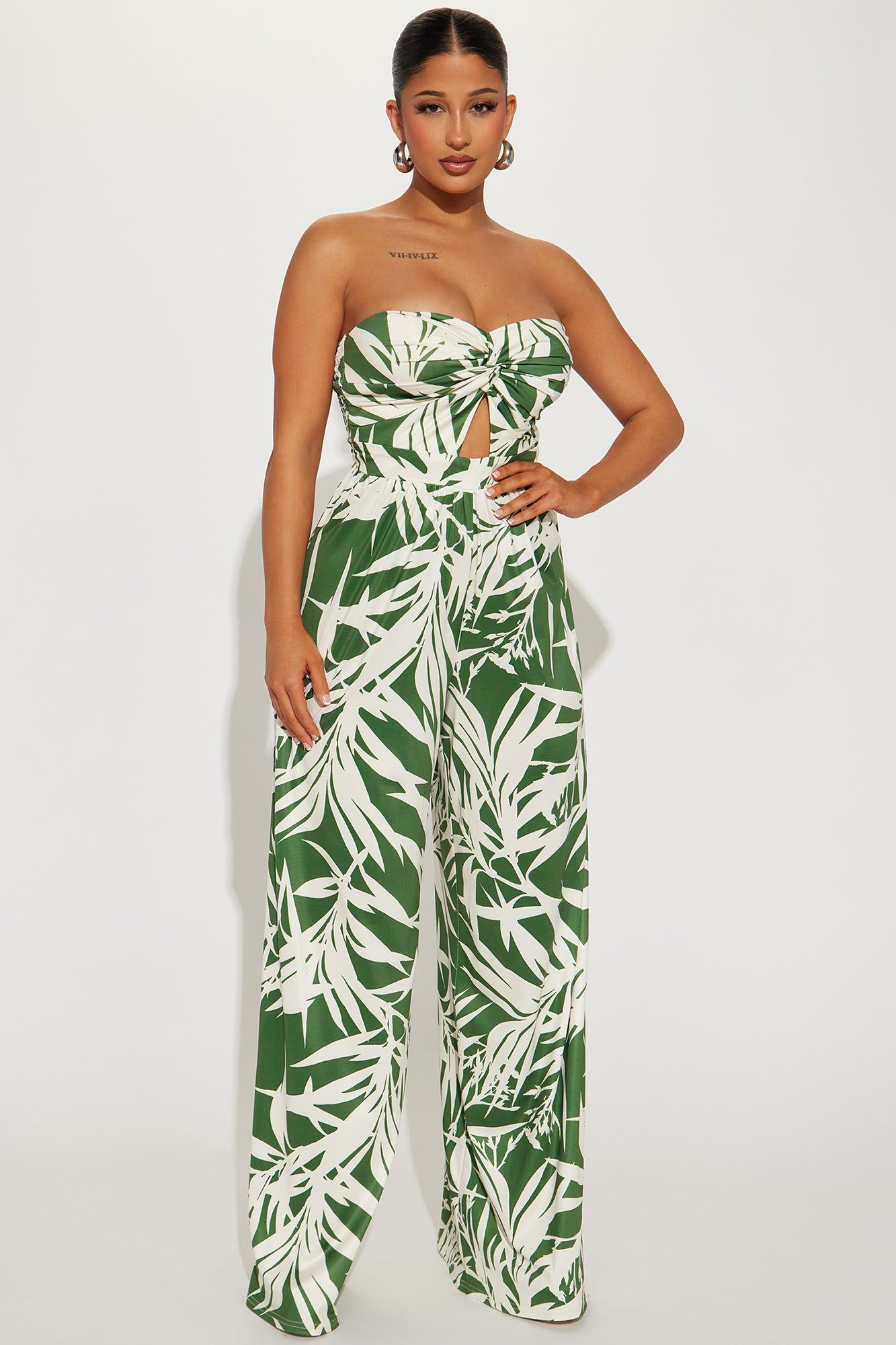 Weekend Resort Jumpsuit - Olive/combo sold by Fashion Nova