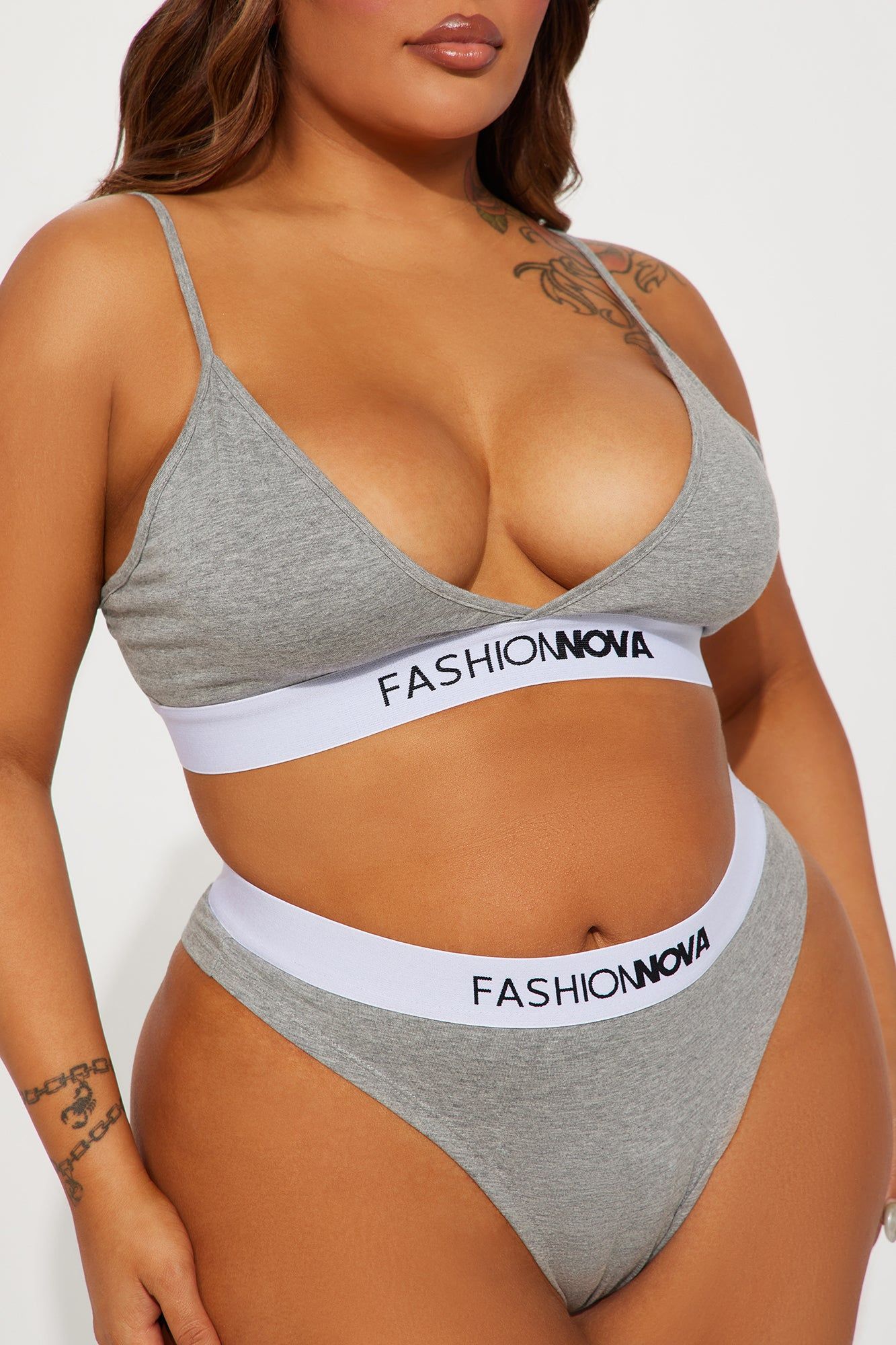 FN Mood Bralette And Thong Set - Heather Grey sold by Fashion Nova product image thumbnail 5
