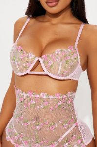 Floral Essence Embroidered 3 Piece Garter Set - Pink sold by Fashion Nova