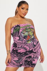 Ed Hardy Tiger Mesh Mini Dress - Pink sold by Fashion Nova