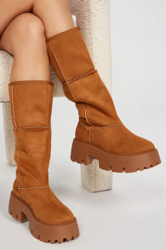 Warm Moments Knee High Boots - Tan sold by Fashion Nova