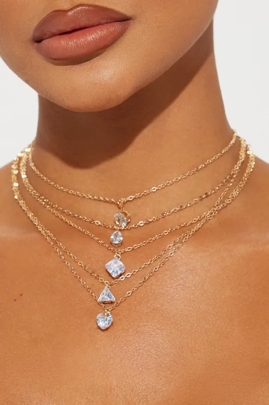 Dropping A Hint Rhinestone Necklace - Gold sold by Fashion Nova