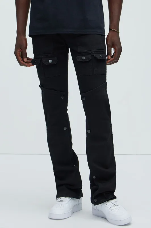 Utility Snap Pockets Flare Jeans - Black sold by Fashion Nova