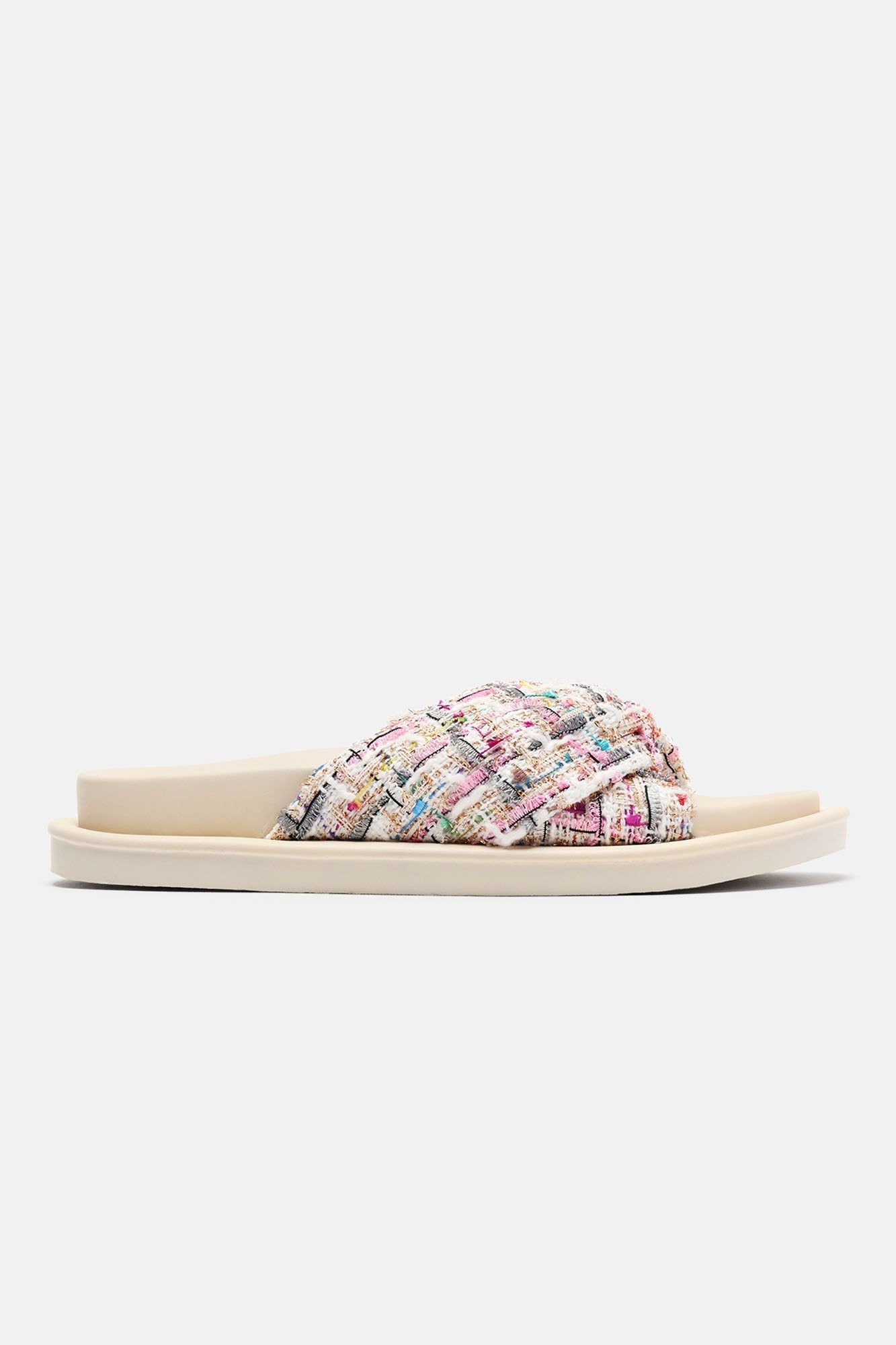 Cassandra Tweed Slides - White sold by Fashion Nova product image thumbnail 4