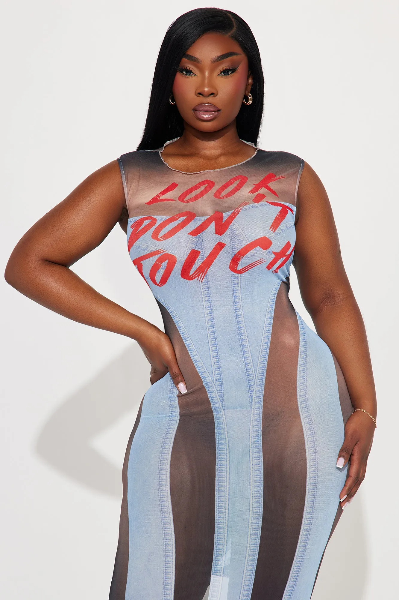 Look Don't Touch Mesh Midi Dress - Blue/combo sold by Fashion Nova product image thumbnail 5