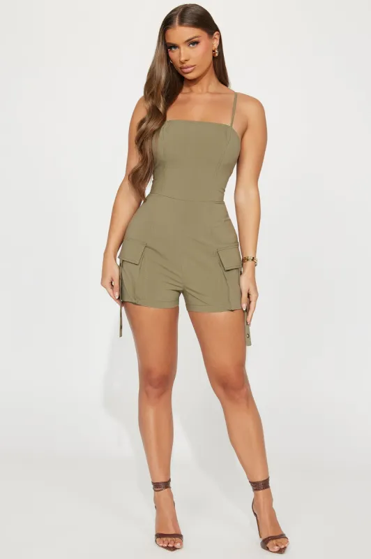 Cadet Cutie Romper - Olive sold by Fashion Nova