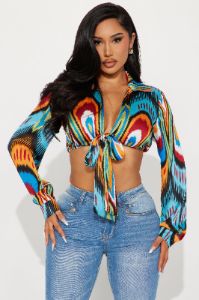 Wild Thing Satin Blouse Top - Multi Color sold by Fashion Nova