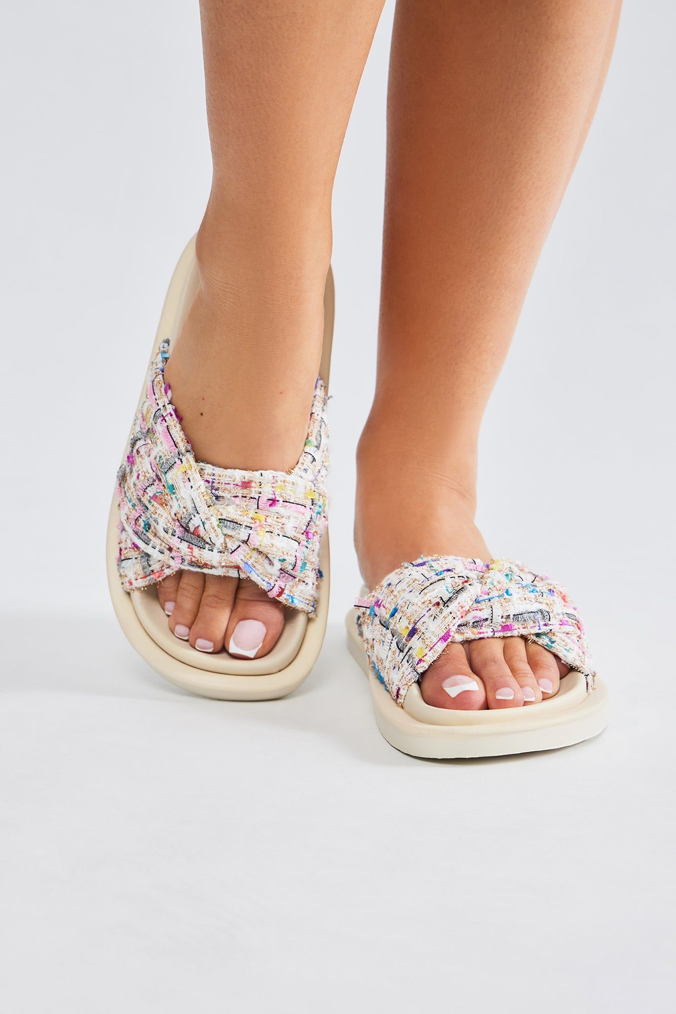 Cassandra Tweed Slides - White sold by Fashion Nova product image thumbnail 3