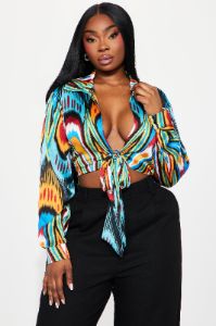 Wild Thing Satin Blouse Top - Multi Color sold by Fashion Nova