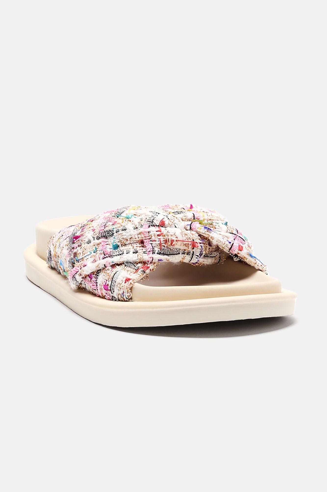 Cassandra Tweed Slides - White sold by Fashion Nova product image thumbnail 2