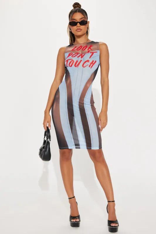 Look Don't Touch Mesh Midi Dress - Blue/combo sold by Fashion Nova