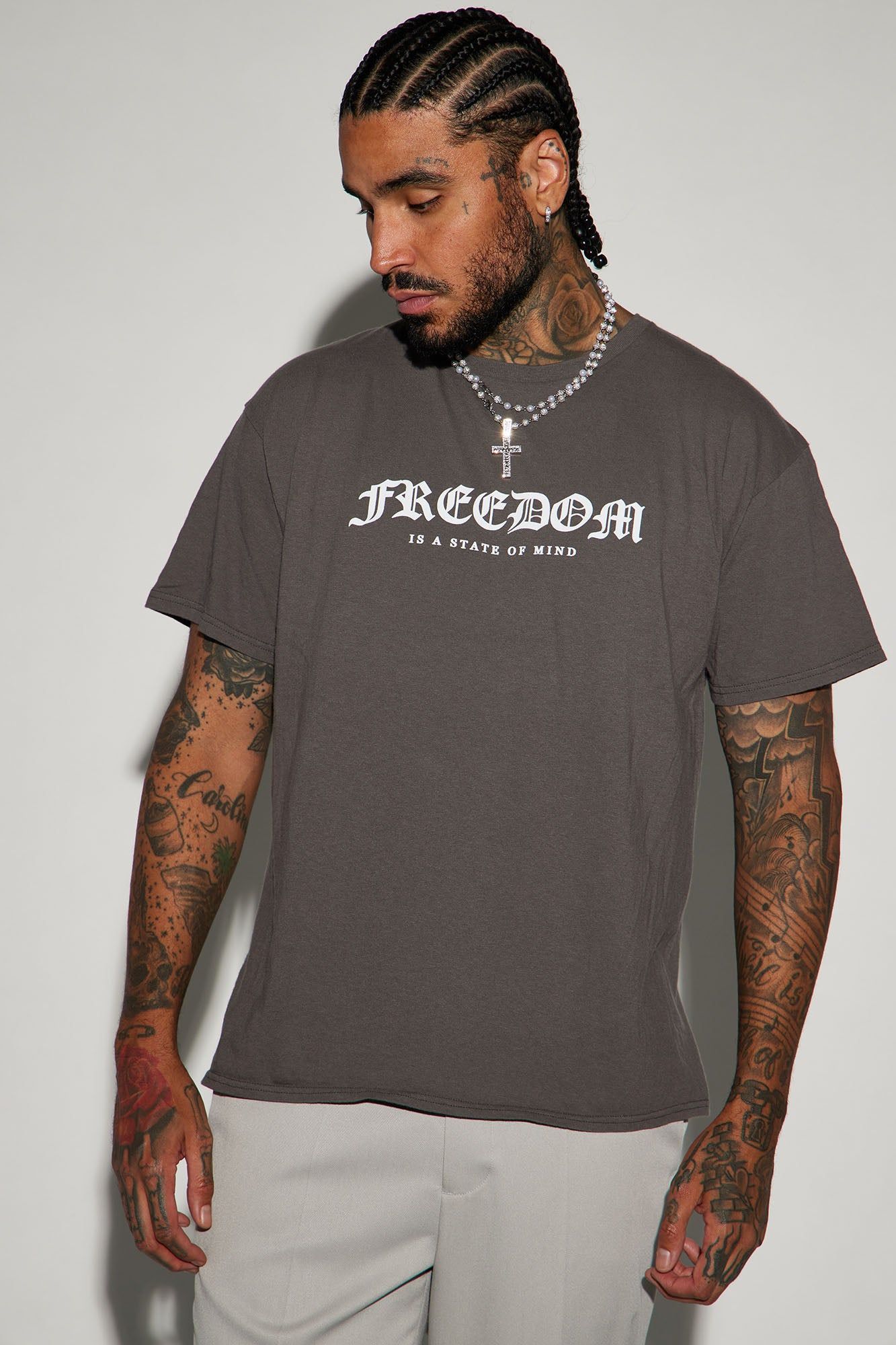 Freedom Is A State Of Mind Short Sleeve Tee - Charcoal sold by Fashion Nova