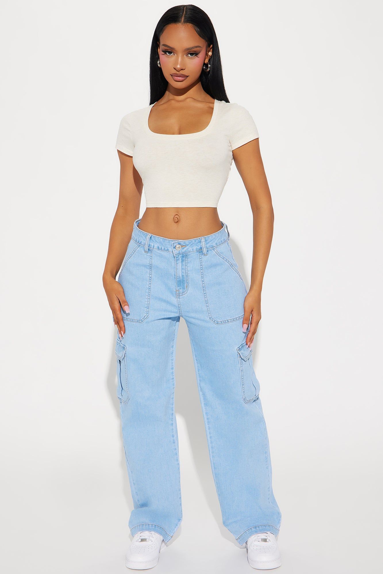 How You Do It Stretch Cargo Jeans - Light Wash sold by Fashion Nova