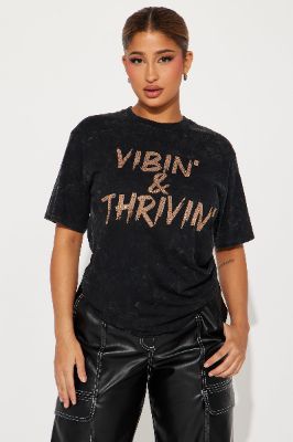 Vibin' And Thrivin' Tshirt - Black Wash sold by Fashion Nova