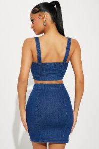Fabiana Denim Skirt Set - Dark Wash sold by Fashion Nova