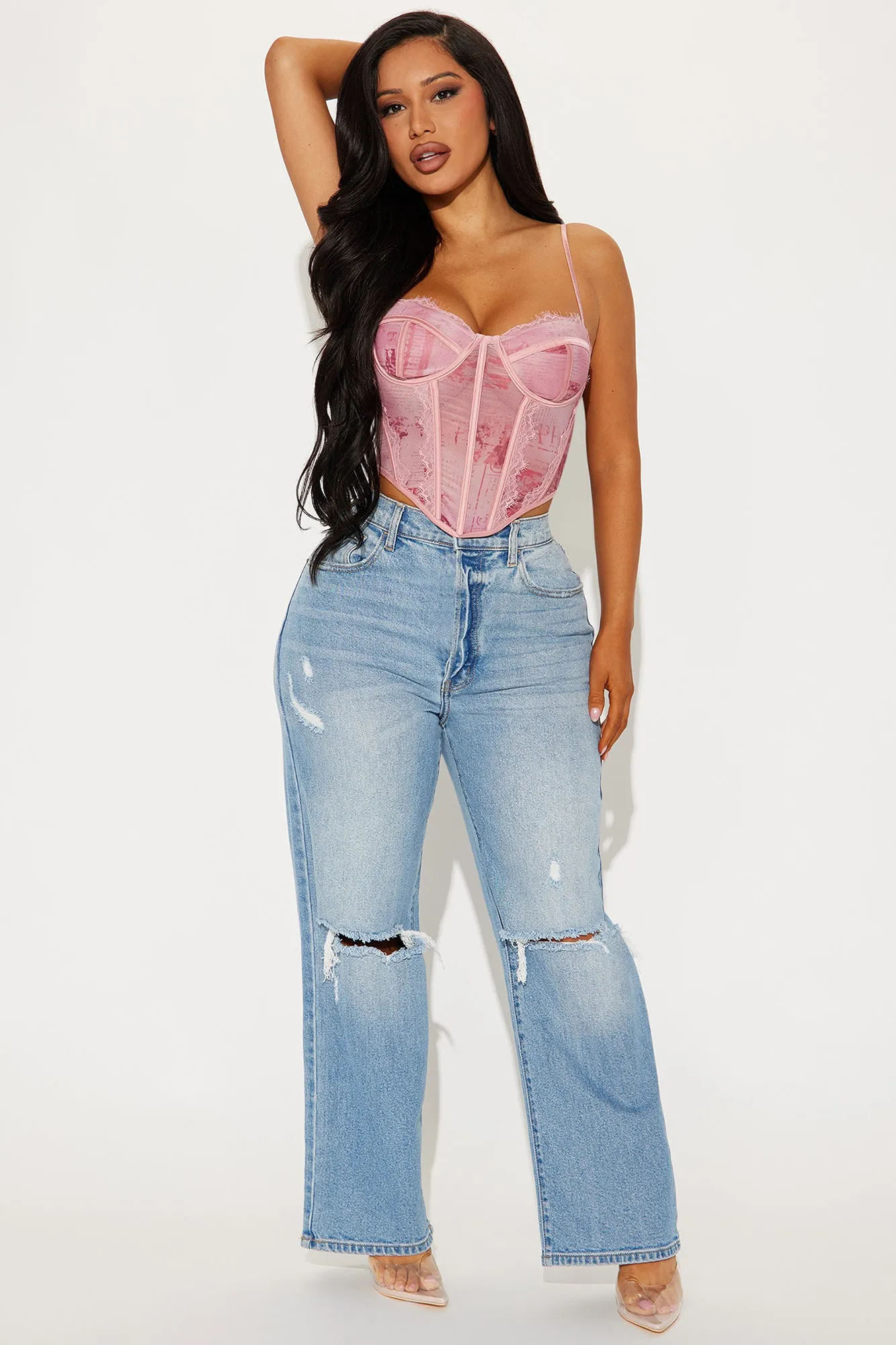 You've Got The Love Mesh Corset Top - Pink/combo sold by Fashion Nova product image thumbnail 2