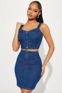 Fabiana Denim Skirt Set - Dark Wash sold by Fashion Nova