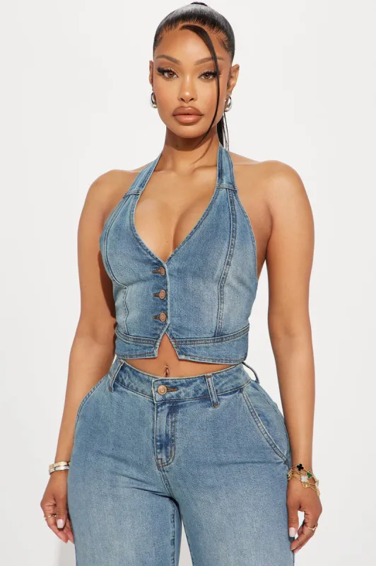 Delusional Denim Halter Top - Medium Wash sold by Fashion Nova