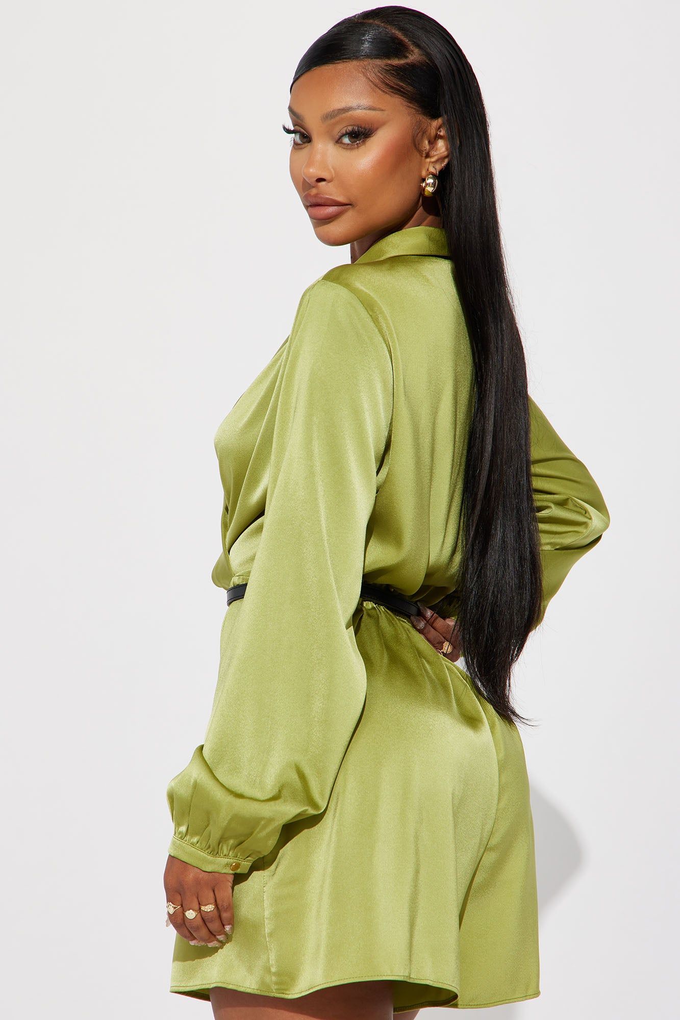 Pretty Vibes Satin Romper - Green sold by Fashion Nova product image thumbnail 3