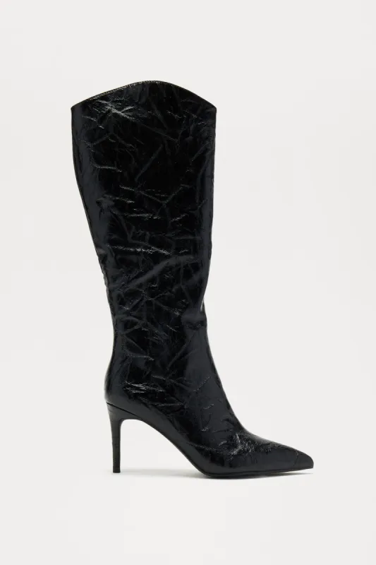 Chicago Distressed Knee High Boots - Black sold by Fashion Nova