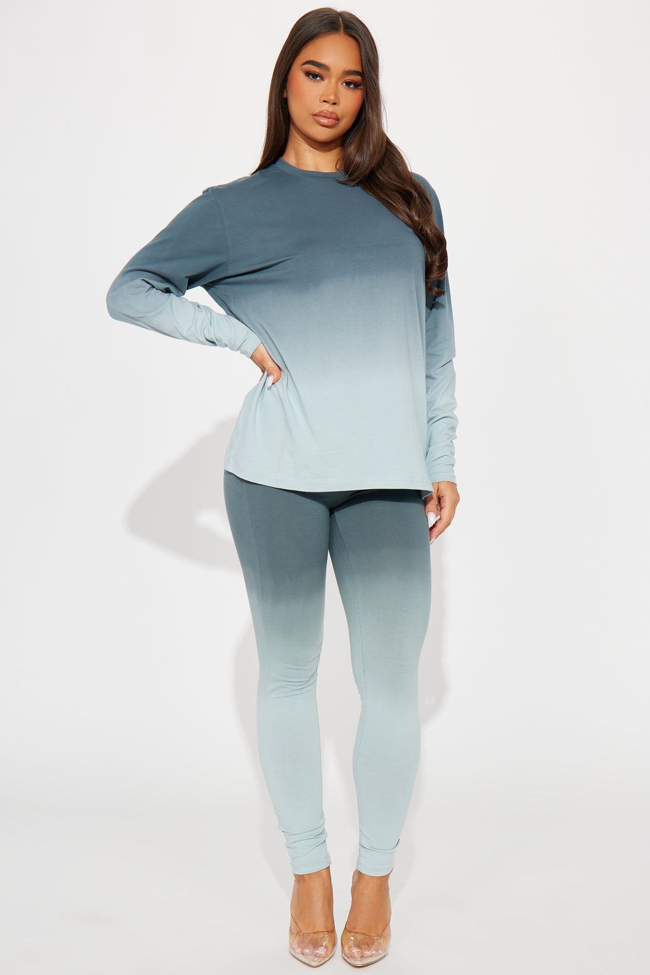 Fading Away Long Sleeve Legging Set - Sage sold by Fashion Nova