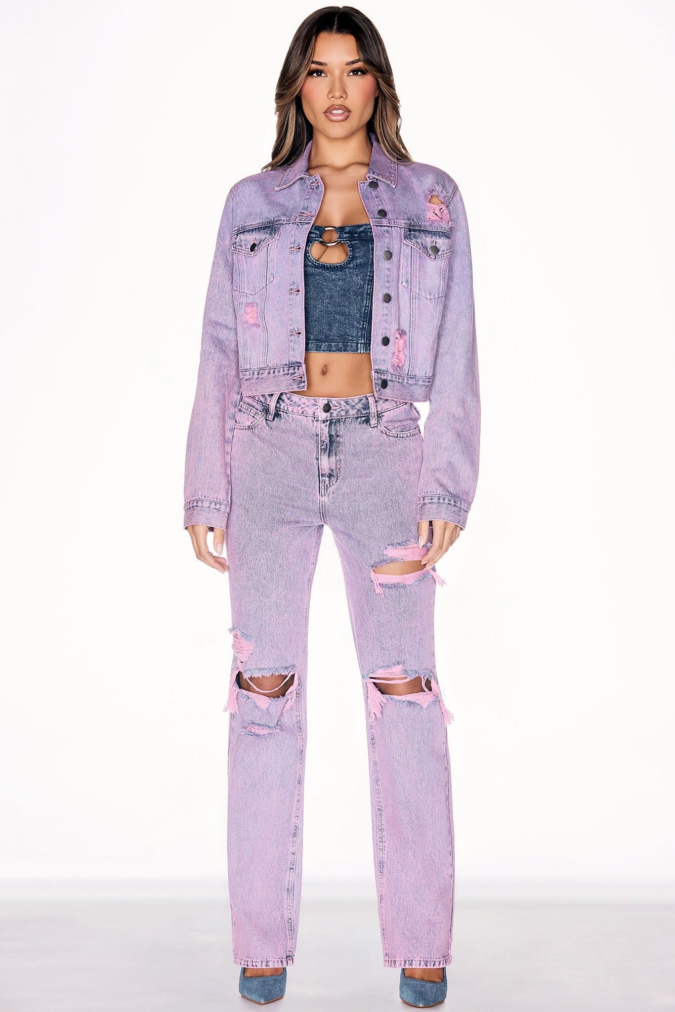 Best Energy Ripped Denim Jacket - Pink sold by Fashion Nova product image thumbnail 2