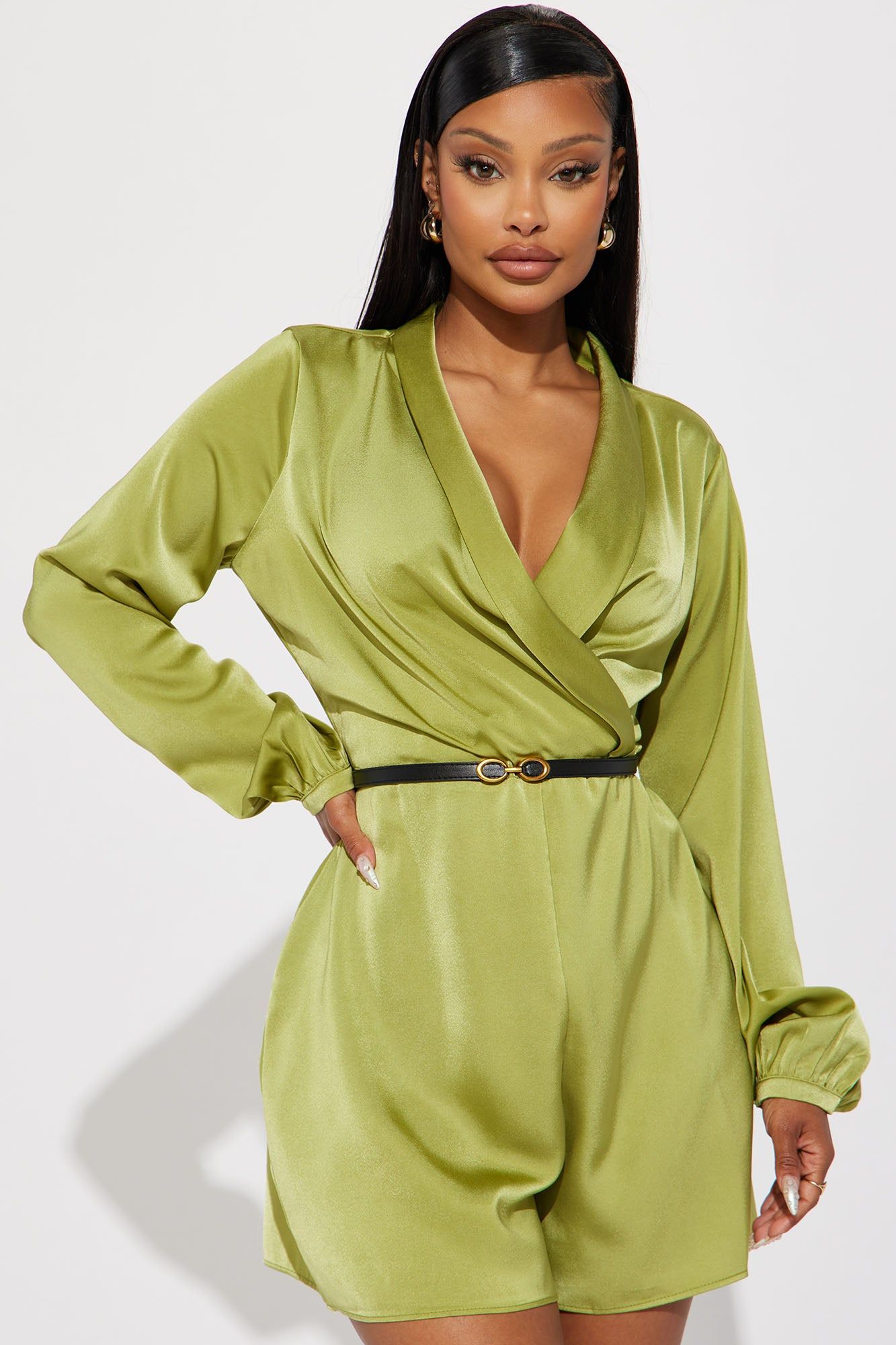 Pretty Vibes Satin Romper - Green sold by Fashion Nova product image thumbnail 2