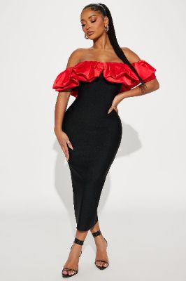 Sasha Bandage Midi Dress - Black/combo sold by Fashion Nova