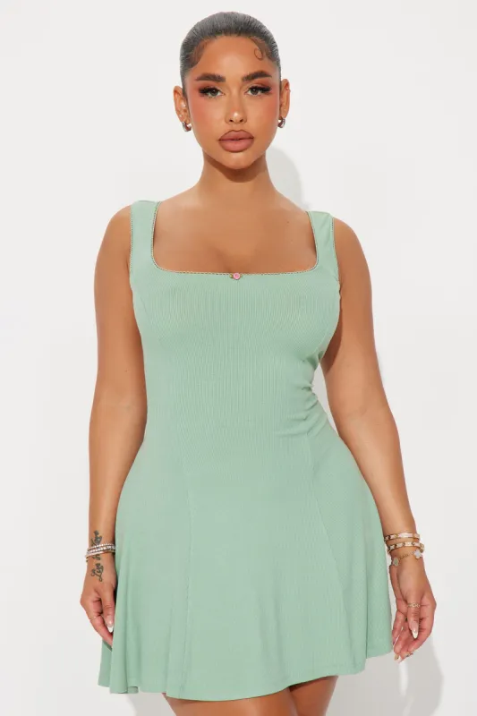 Admiring Me Ribbed Mini Dress - Sage sold by Fashion Nova