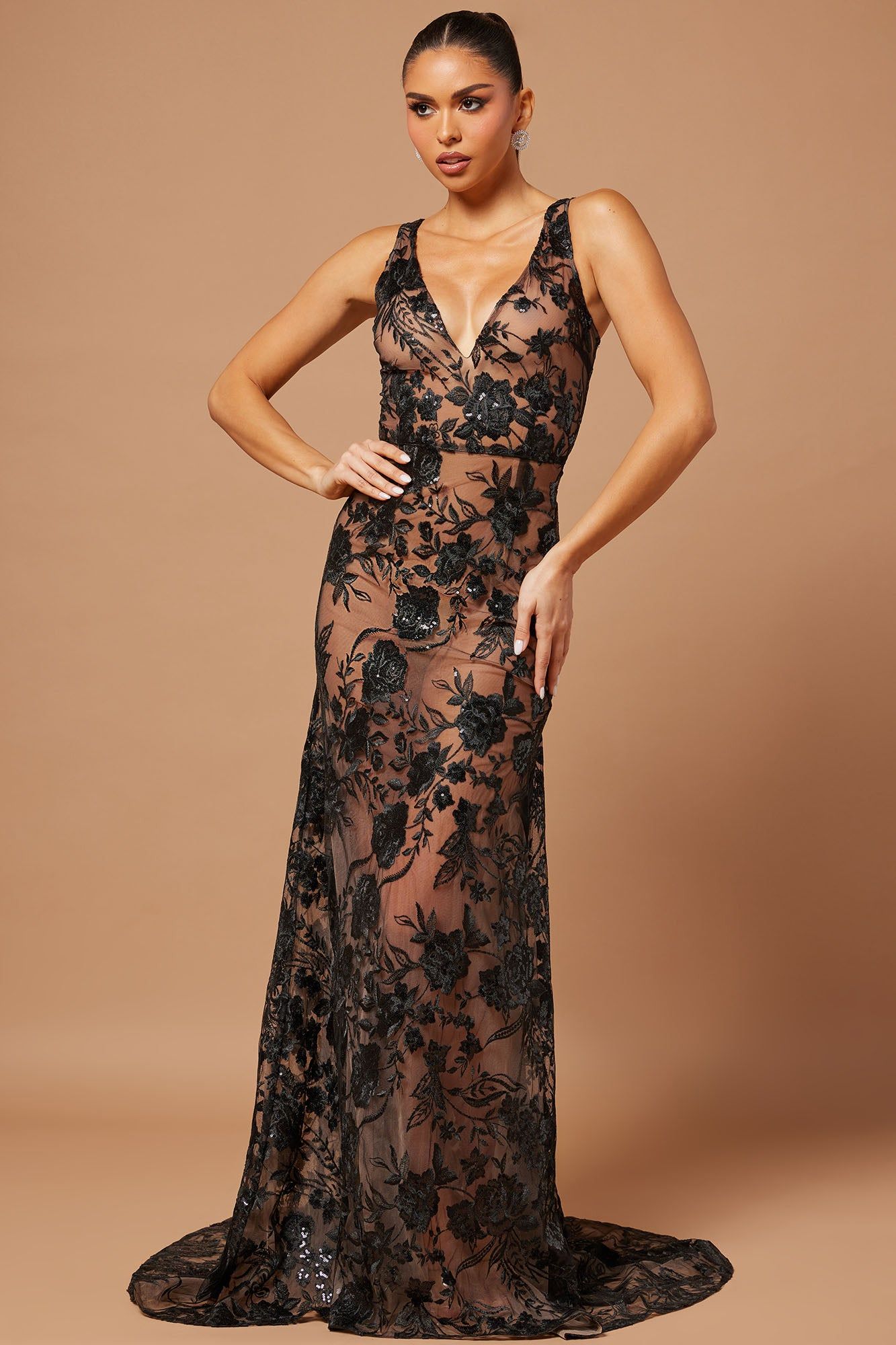 Serena Sequin Embroidered Gown - Black sold by Fashion Nova