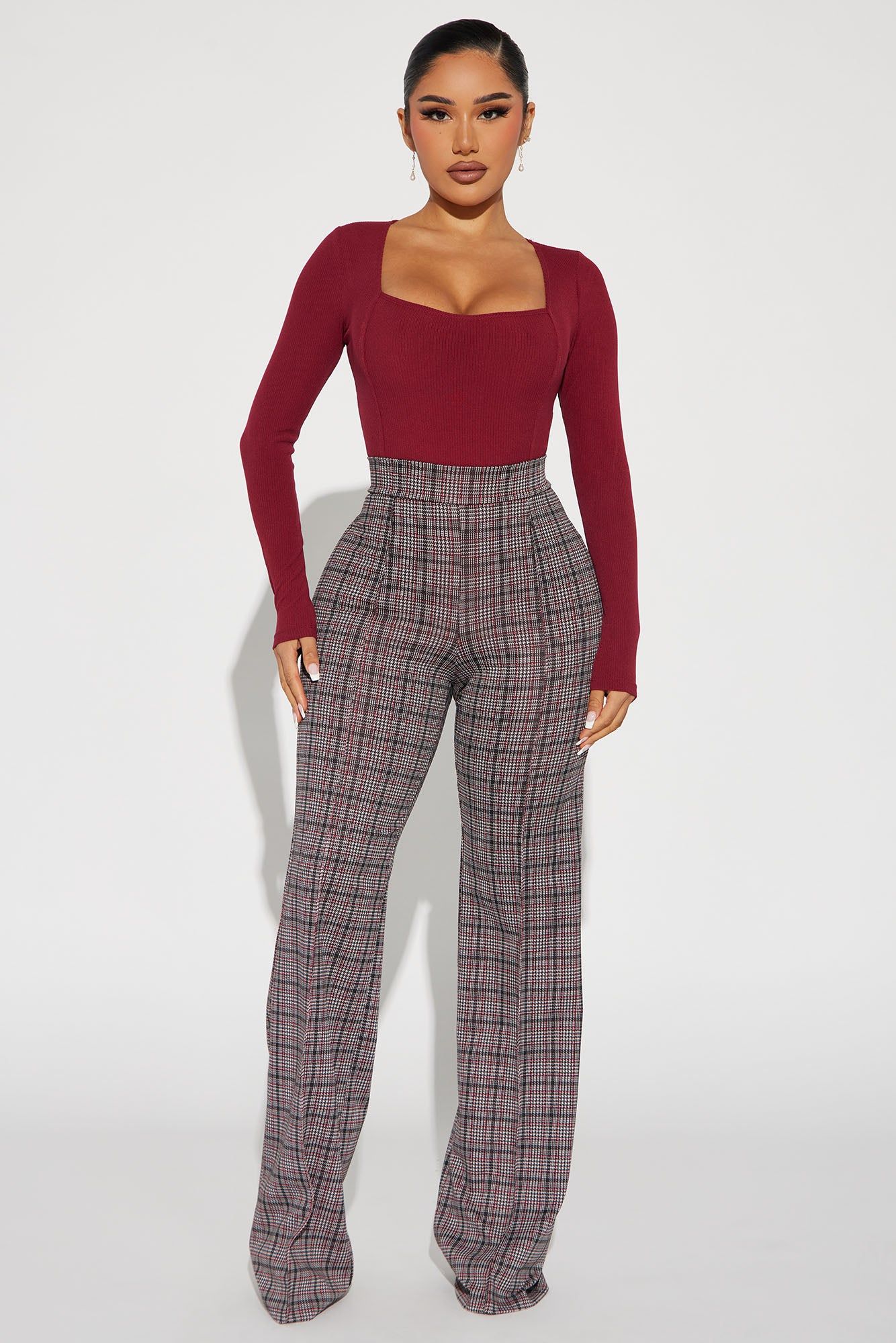 Victoria High Waisted Dress Pant - Black/Red sold by Fashion Nova