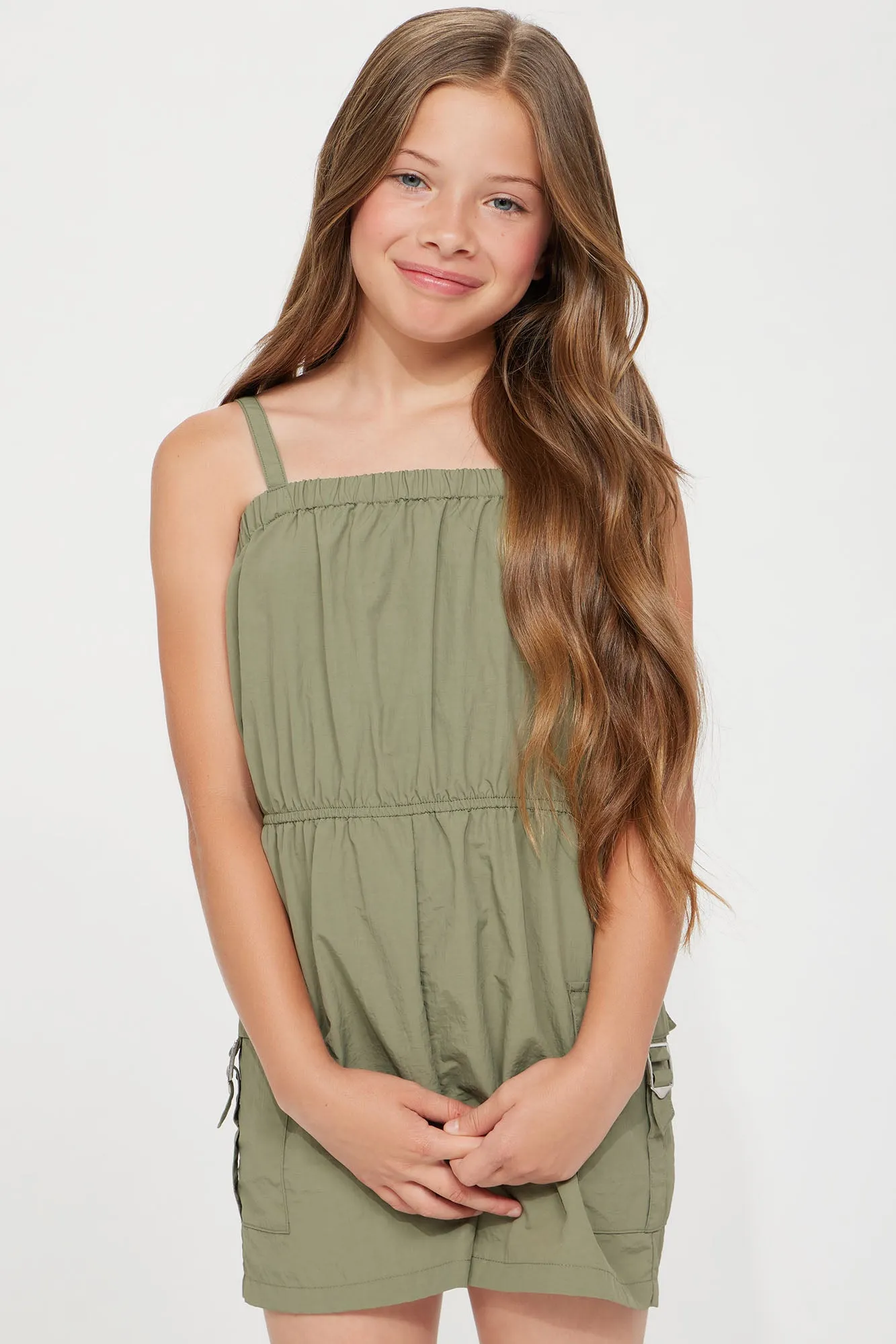 Mini True To Self Cargo Romper - Olive sold by Fashion Nova product image thumbnail 2