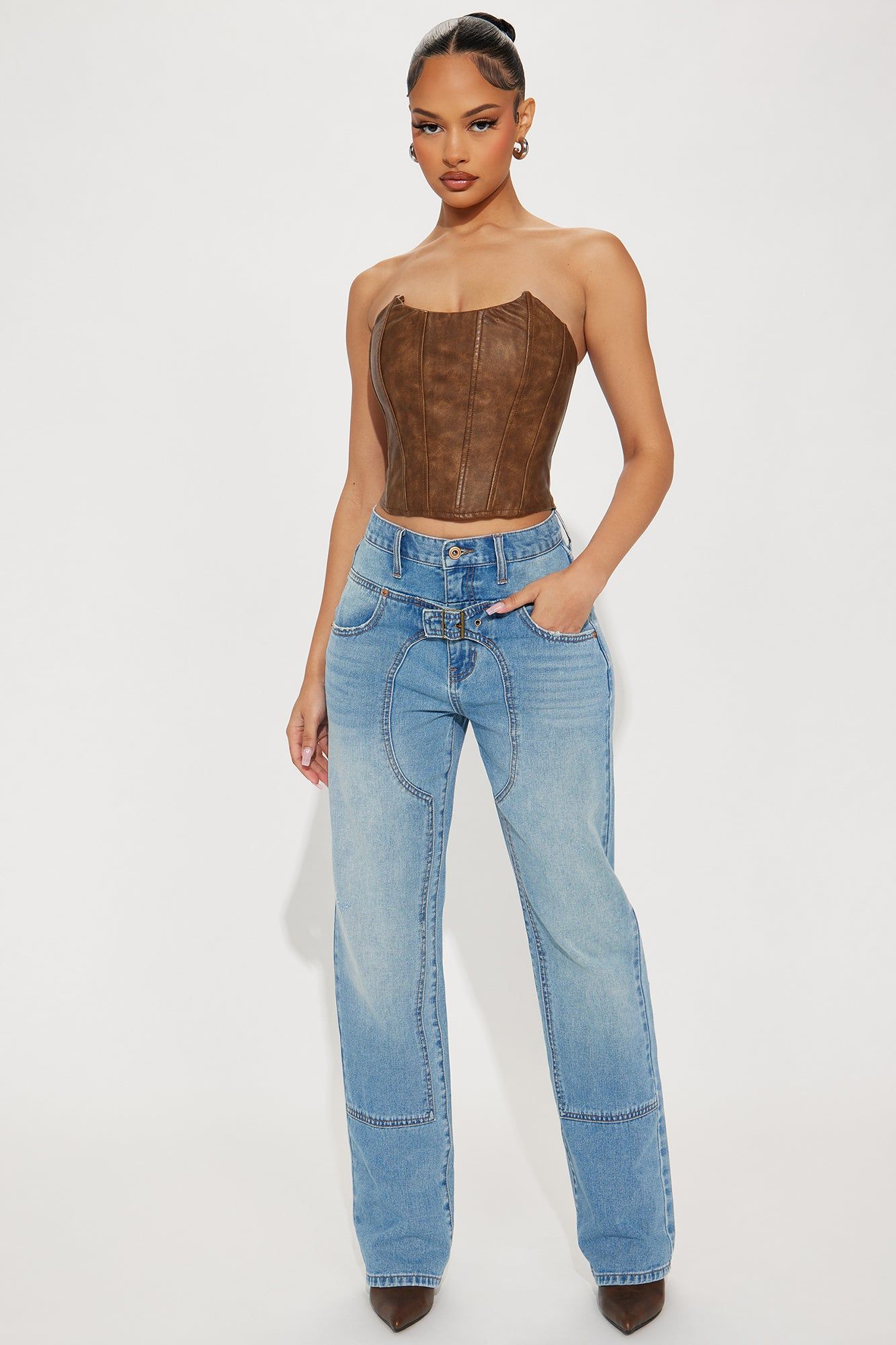 You Should Know Better Buckle Straight Leg Jeans - Medium Wash sold by Fashion Nova
