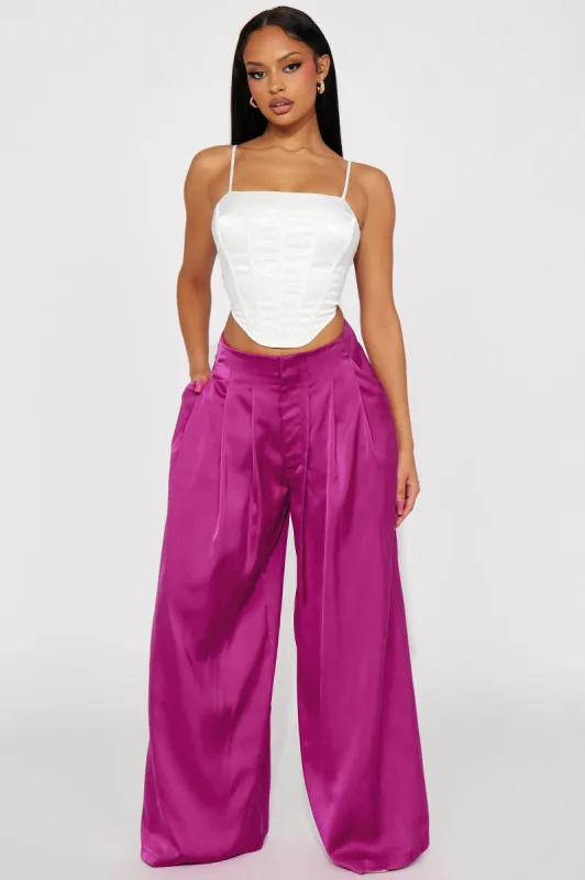 Better Now Satin Trouser Pant - Fuchsia sold by Fashion Nova