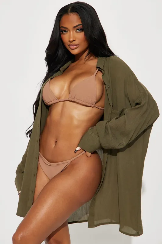 Breezy Nights Linen Pocket Cover Up Shirt - Olive sold by Fashion Nova