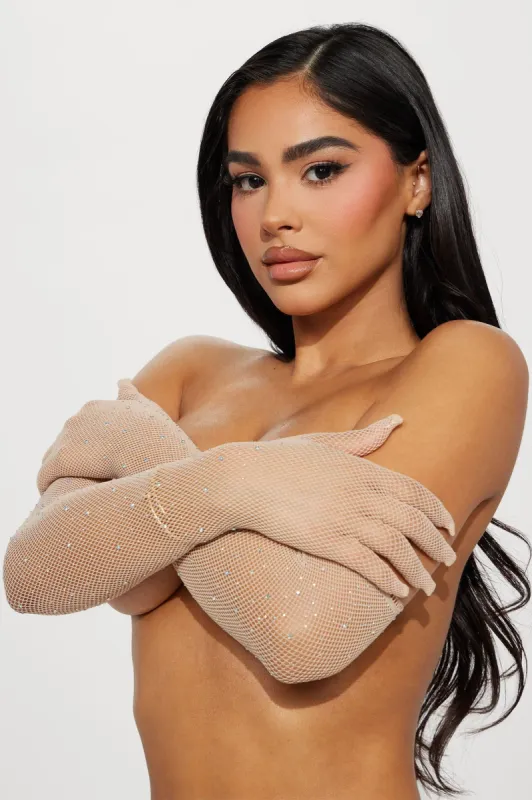 Sparkle All Night Fishnet Long Gloves - Nude sold by Fashion Nova