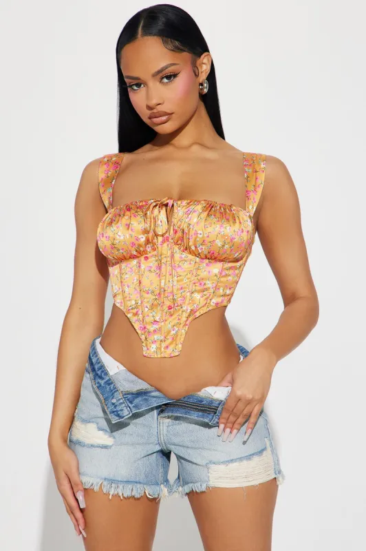 Beautiful Day Floral Corset Top - Orange/combo sold by Fashion Nova