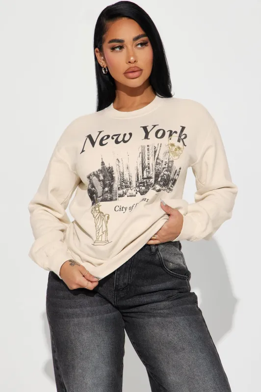 New York City Of Dreams Washed Sweatshirt - Natural/Combo sold by Fashion Nova
